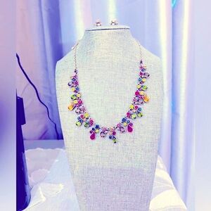 Stunning set. Colorful gemstone shades. Matte silver. Lia Sophia. EUC!